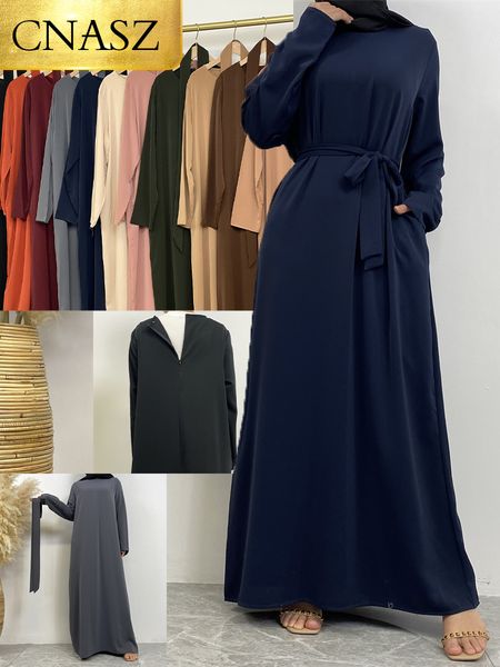 Этническая одежда Selle Мусульманская женщина абая с карманами Исламские повседневные и простые длинные платья Марокканская кафтан женщина Дубай Абая Рамадан Черный 230411