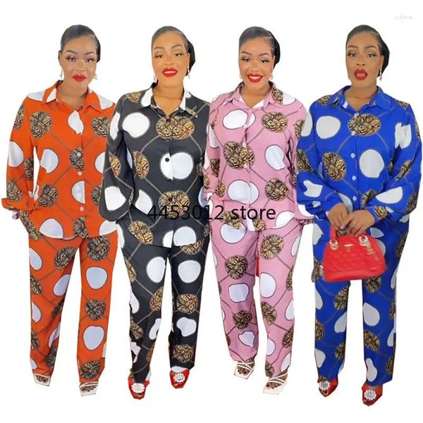 Etnik Giyim İki Parça Afrika Dashiki Giysileri Kadınlar Fener Kollu Gömlek Toplar Pantolon Takımları Sonbahar Baskı Gündelik Ofis Leydi Kıyafetleri