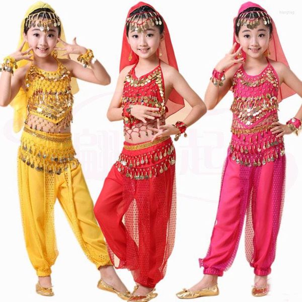 Stage Wear Bambini Costumi di danza del ventre per bambini che ballano Set Ragazze Bollywood Performance Abiti fatti a mano Ragazza India