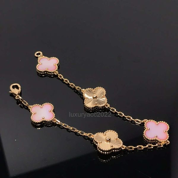 Vanly Cleely Armband Armreifen Golden fünf Blumen Lucky Vier Blatt Gras Rosa Muschel Laser Armband Mädchen Luxus kleine Freunde Geschenk für Freundin