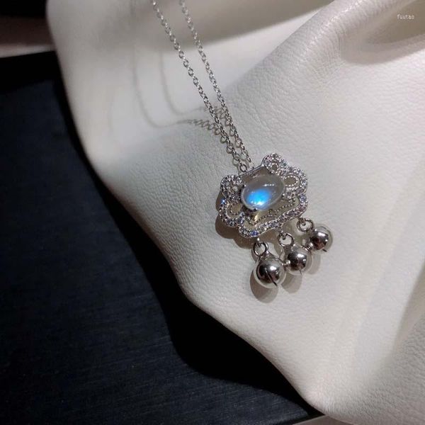Подвесные ожерелья Foydjew в китайском стиле Retro 925 Серебряный цвет синий лунный камень долговечность