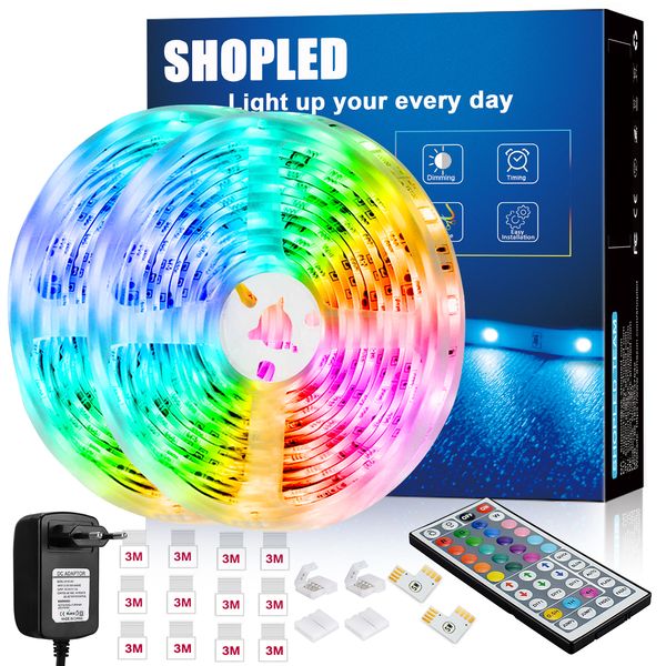 Светодиодный RGB Lights Strip 10м комплект, гибкий цвет, изменяющий цвет светодиодный светодиодный свет 10 м с удаленным, 5050 RGB светодиодные светильники с 44 -кратным IR -удаленным, 24 В светодиодные светильники для спальни, телевизора, кухня, вечеринка