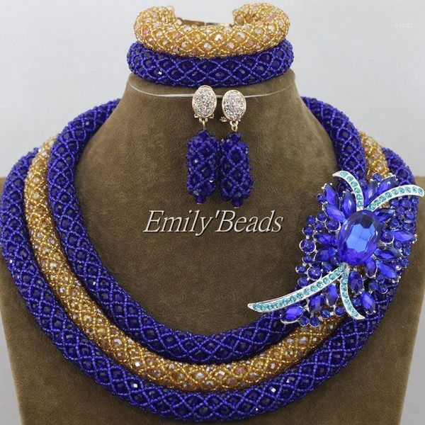 Серьги ожерелья устанавливают королевские голубые нигерийские свадебные африканские бусинки модные костюм Bridal AIJ109