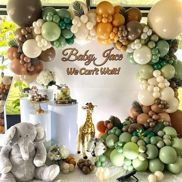 Decoração de festa 144 pcs abacate balão verde guirlanda arco kit selva safari tema suprimentos chá de bebê crianças decorações de aniversário314r