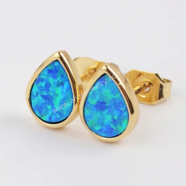 Orecchini a bottone 5 paia a forma di goccia d'acqua Orecchini a bottone opale blu per le donne Orecchini placcati in oro di alta qualità Piccoli gioielli squisiti regali