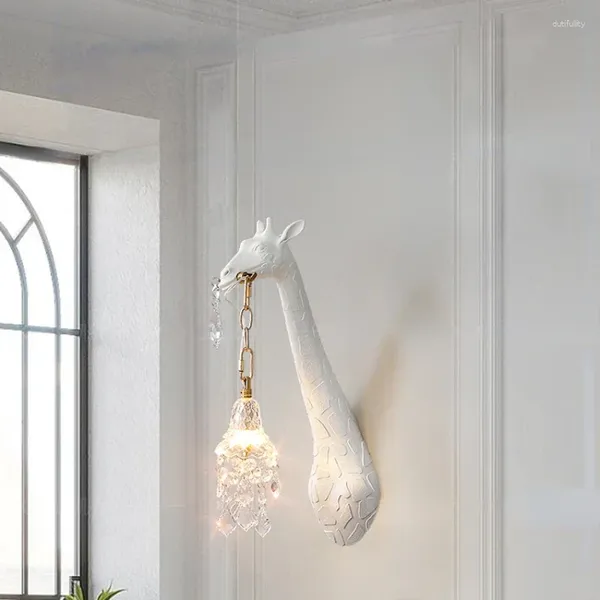 Lâmpadas de parede branco girafa arte lâmpada luxo cristal scorces sala tv fundo lobby corredor varanda decoração romântica luz