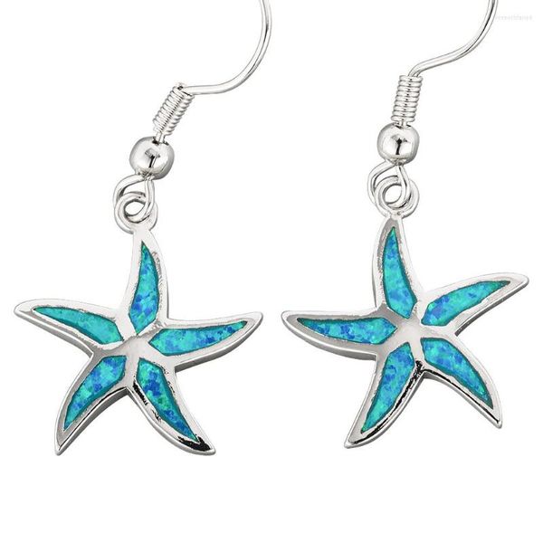 Brincos de berros de Kongmoon Starfish Ocean Blue Fire Opal Silver Plated Jóias para Mulheres Drop