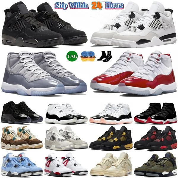 Top Beste Schuhe, Sneakers, Military Black Cat 4 Cherry 11 BasketBalls Schuh 4s 11s für Herren Damen Red Cement Thunder Cool Grey Plate-forme Canvas Casual Trainer Luxus