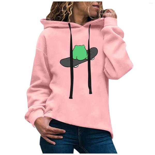 Felpe con cappuccio da donna Fashion Winter Kawaii T Shirt Abbigliamento donna 2023 Ladies Anime T-shirt manica lunga Rane allentate Stampa cuciture Donna