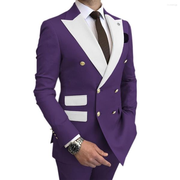 Ternos masculinos Terno masculino Terno masculino Bedido duplo roxo Pico de lapela 2 PCs (calça de jaqueta) Tuxedo Wedding Blazer Slim Fit Costume Homme Pote