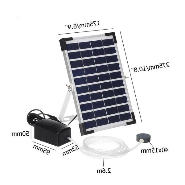 10V 5W Ossigenatore ad acqua ad energia solare Mini acquario Pompa d'aria Pianta Pesce Ossigeno Compressore d'aria Aeratore Aria Hfelo