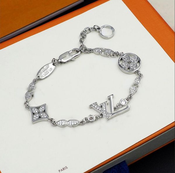 Классические дизайнерские браслеты для женщин из титановой стали с бриллиантовыми звеньями, браслеты с подвесками, модный подарок
