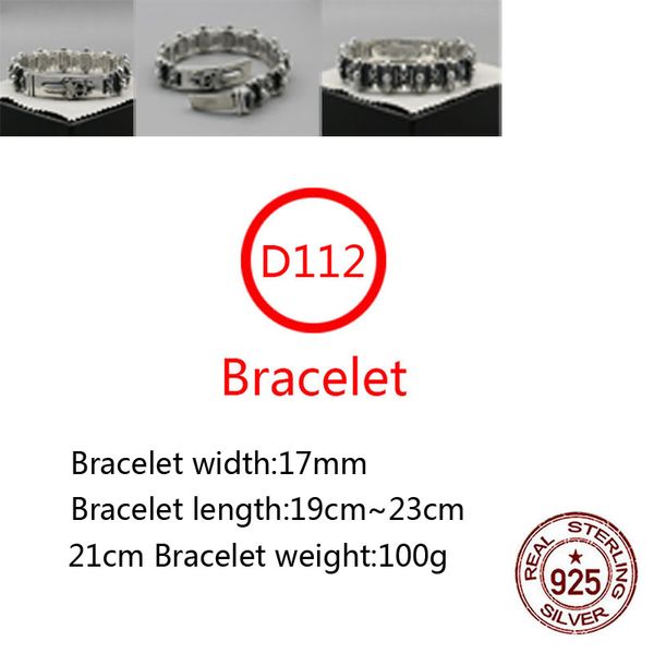 D112 S925 Bracciale in argento sterling Lettera di moda Personalizzato Vintage Croce Fiore Spada sacra Punk Hip Hop Gioielli Stile Amante Regalo