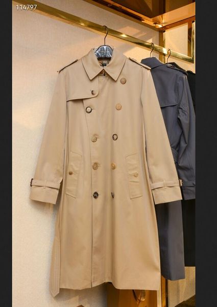 NOVO CLASSICO! Men Fashion England Design Long Version Trench Coat/Great Quality Algodão pesado Double Trewsted Casat for Men/Spring Jacket Kenl-M450 Tamanho S-XXL
