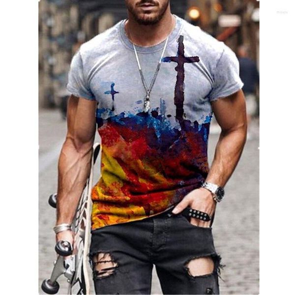 T-shirt da uomo 2023 T-shirt con stampa Cross Belief da uomo europeo e americano Street Hipster