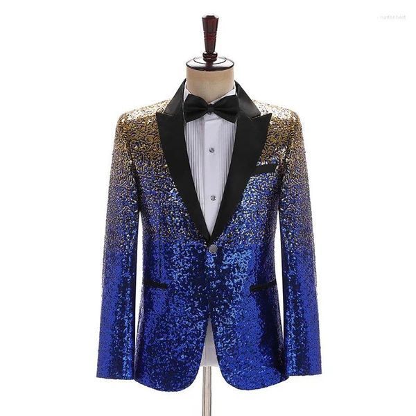 Ternos masculinos com lantejoulas graduais, vestido colorido para show de palco, noite, clube, casaco de âncora, quatro estações, blazers, roupas