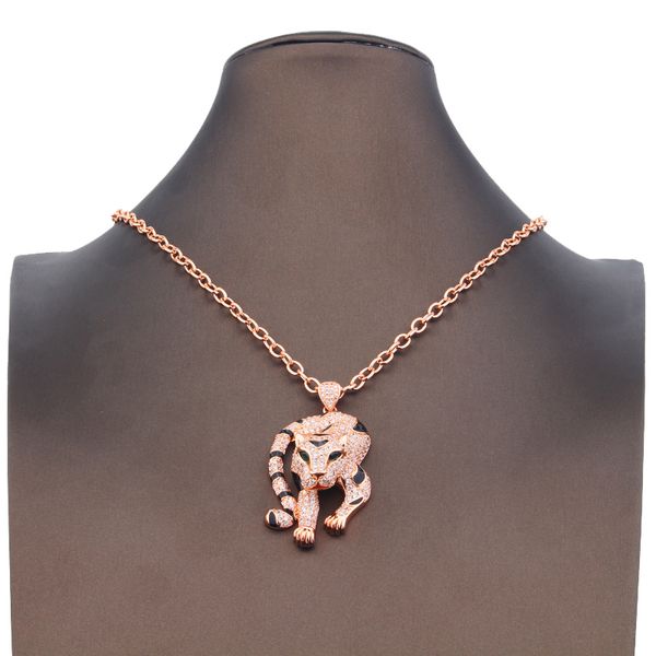 Rose Long Gold Silver Diamond Diamante de Pingente Pingente Colar para homens Kit Set Tiger Rock Festa de Luxo de Luxo Casamento de Casamentos de Casamento de Casas