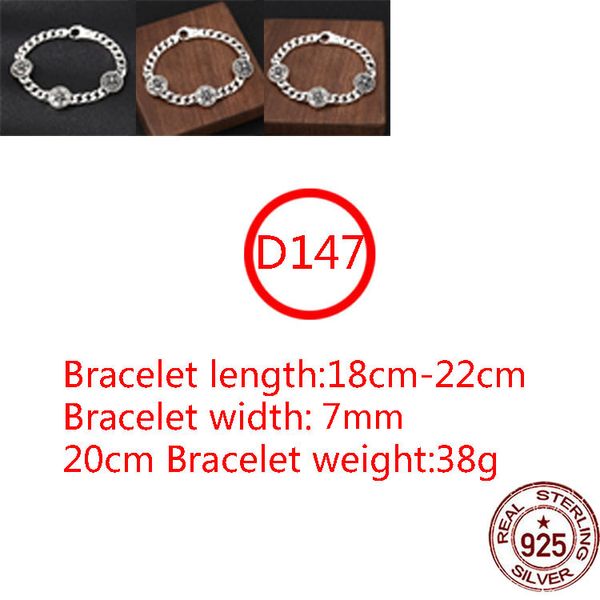 D147 S925 Bracciale in argento sterling Lettera di moda Personalizzato Vintage Croce Fiore Stella a sei punte Ancora per barche Coppia Punk Hip Hop Gioielli Stile Regalo amante