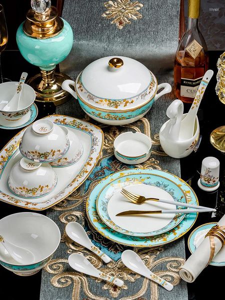 Schalen Chinesisches Jingdezhen Keramik Hochwertiges Geschirr Set Bone China Plate Dinner With Chopsticks Noodles Bowl