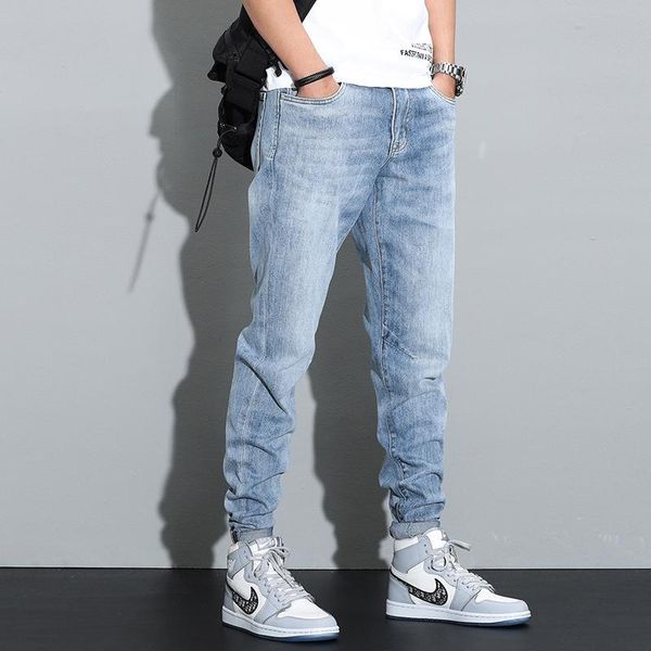 Herren Jeans Korean Style Fashion Herren Retro Hellblau Slim Fit Elastisch Zerrissen Für Vintage Designer Casual Denim PluderhosenMänner