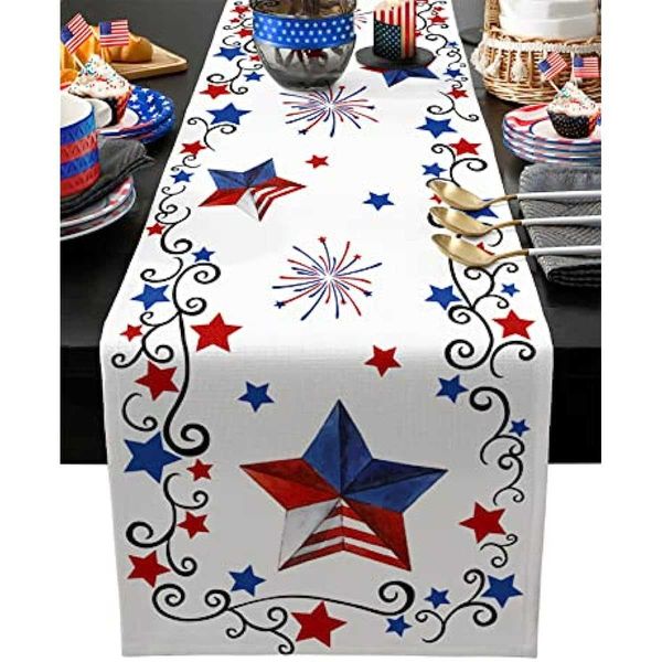 Neuheiten Patriotischer Stern Tischläufer American Independence Day Tischdecke Kommode Schal Urlaub Kaffeeparty Esstisch Heimtextilien Z0411