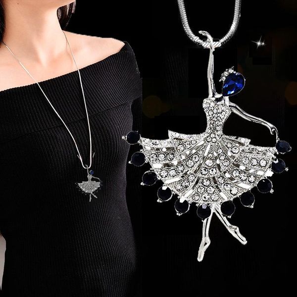 Collane con ciondolo Shinning Crystal Ballerino di balletto Maglione Collana Gioielli Vintage Catena da donna Accessori lunghi Regali