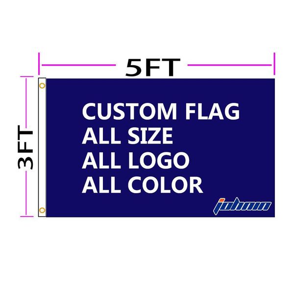 Bannerflaggen Johnin 3X5 Fts Custom Logo Flag Anpassen Druck Jede Farbe Mit Ösen OEM Diy Digitaldruck Nach Ihrer eigenen Idee Drop Dhhnn