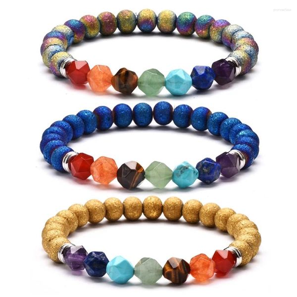 Charm Bilezikler Moda Kaplama Boncuk Doğal Taş 7 Çakra Agates Boncuklar Bilezik Reiki İyileştirici Boncuklu Strand Enerji Takı