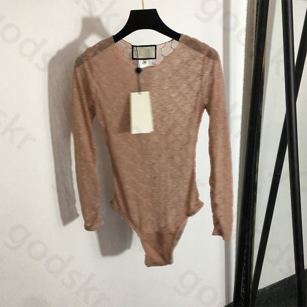 Camicia da donna sexy con stampa Girocollo Camicia base traspirante Camicia a rete Camicetta sottile a maniche lunghe stilista