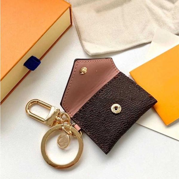 Carta de designer Carteira Keychain Chavejeira Fashion Pingled Chain Chain Charm Brown Flower Mini Bag Tinket Gifts Acessórios No Box001