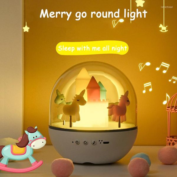 Gece Işıkları Yaratıcı Romantik Merry Go Yuvarlak Işık Led Çocuk Oyuncakları Tatil Hediyeleri Müzik Kutusu Bluetooth Renkli Atmosfer Lambası