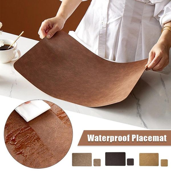 Tapetes de mesa 2 pcs American Retro Light Luxo PU Couro Placemat Café Brown Mat Impermeável Oilproof Heat-Insulated Pad Decor