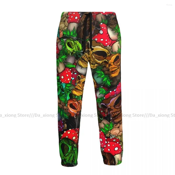 Calças masculinas homem casual colorido crânios e cogumelos calças esporte jogging treino sweatpants masculino