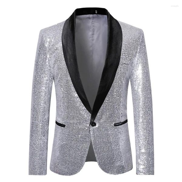 Ternos masculinos terno jaqueta casaco único botão boate festa lantejoulas glitter cavalheiro blazer vestido palco bling