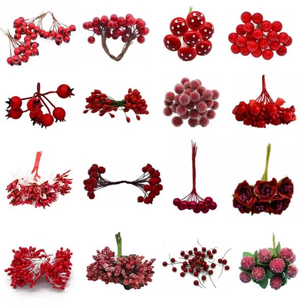 Decorações de Natal tema vermelho tema artificial Flor Cherry Stamen Bundle pacote DIY DIY Decoração de casamento Caixa de presente Caixa de presente Decoração de Natal 231113