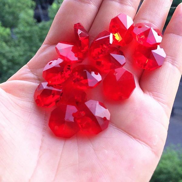 Kronleuchter Kristall Großhandelspreis 500 Stück/Los 14mm Glasperlen rote Oktagon Zubehör in 2 Köpfen für Vorhanggirlanden Stränge