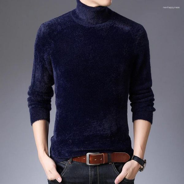 Suéter masculino 2023 primavera e outono manga comprida gola alta imitação de vison cashmere suéter jovem slim casual camisa base