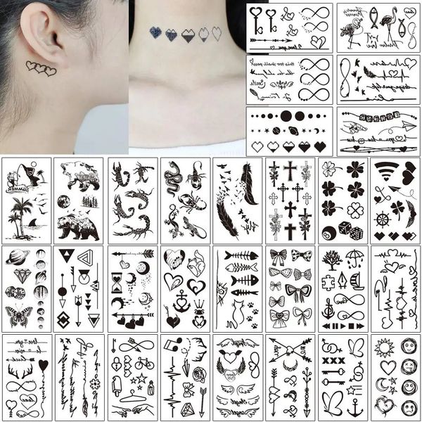 Tattoo Bücher 30 Blätter wasserdichte schwarze winzige Feder Frauen Körper Handkunst zeichnen Temporäre Aufkleber Männer Finger Worte Tatto Gesicht 231113