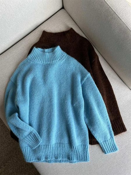 Женские свитера, женский вязаный свитер с воротником из мохера, женский пуловер свободного покроя с длинными рукавами, 2 цвета, зима 2023 г.
