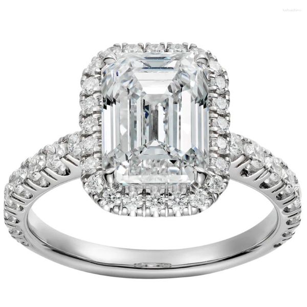 Clusterringe 18K Au750 Weißgold Ring Frauen Hochzeitstag Verlobung Rechteck Smaragd Moissanit Diamant Elegant Romantisch Trendy