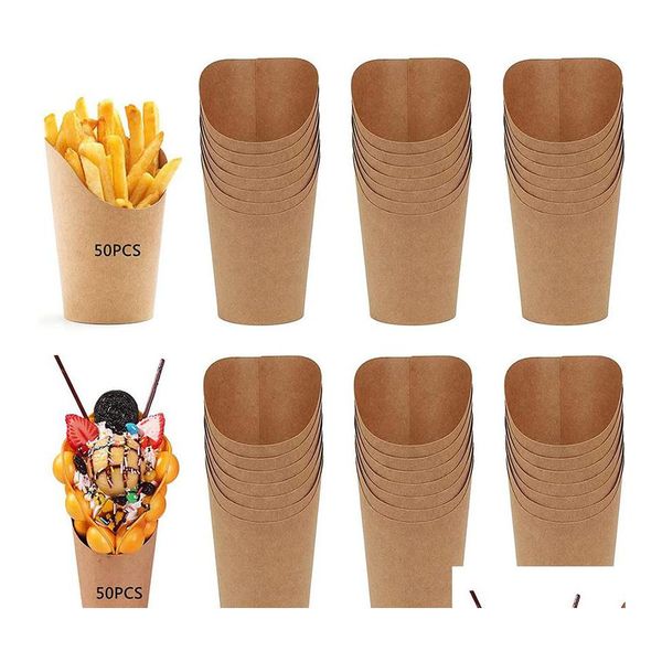 Bicchieri usa e getta Cannucce 50 pezzi Patatine fritte Contenitori per snack in carta kraft Salumi Cottura da asporto Forniture per dessert per feste Drop Deli Otqwa