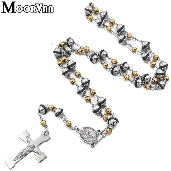 Anhänger Halsketten Weihnachtsgeschenk Damen Halskette trendige Gliederkette Perlen Edelstahl Rosenkranz Halsketten religiöser Schmuck für Männer HipHop 231110