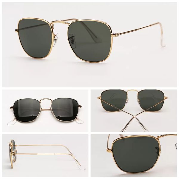 Mode-Sonnenbrille für Damen, Frank Square, Herren-Sonnenbrille, Sommer-Design, G15-Glas, UV-Schutz-Gläser, niedliche Brille, Damen-Mann-Brille mit roten Linien-Aufklebern