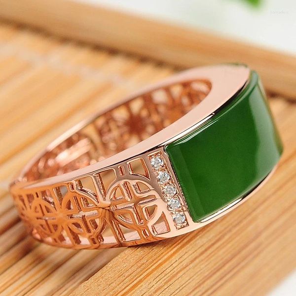 Anillos de racimo de gama alta 925 con incrustaciones de plata Anillo de jade Moda masculina clásica