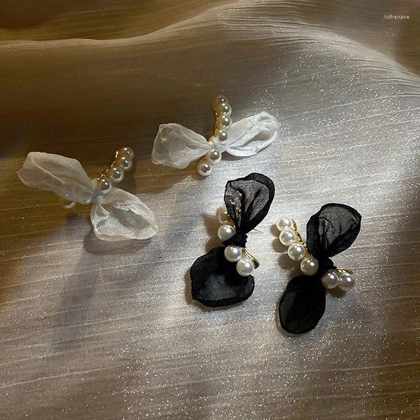 Dangle Küpeler U-Magical Trendy Şifon Bowknot İmitasyon İnci Küpe Kadınlar için Black White Party Mücevherat