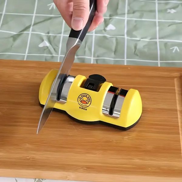 1 unidade, afiador de facas, afiadores de facas para facas de cozinha, afiador de facas multifuncional para facas de cozinha, apontador de cozinha de slot duplo de desenho animado