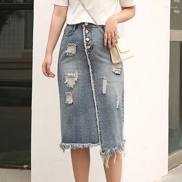 Gonne Autunno Gonna di jeans di grandi dimensioni Donne grasse Versione coreana Bottone frontale Riduzione dell'età