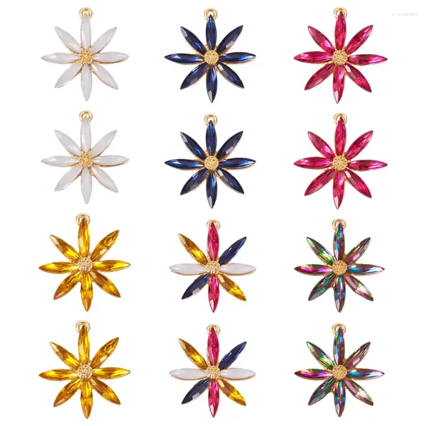 Charms 24 Stück Mehrfarbige Legierung Acryl Strass Blume für DIY Schlüsselanhänger Halskette Ohrringe Modeschmuck Herstellung Zubehör