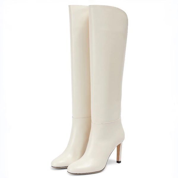 Moda Mulheres Inverno Botas Altas Karter 85 Em Couro Bota Longa Sênior Preto Branco Cabeça Redonda Designer Itália Festa de Casamento de Luxo Salto Alto Longos Botas Caixa UE 35-43