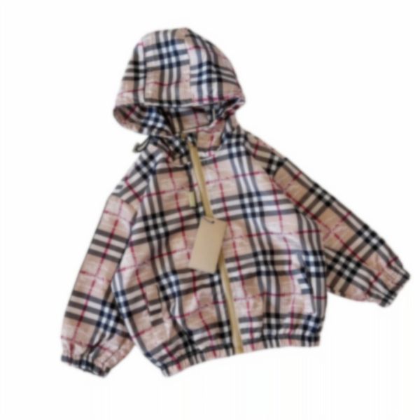 23ss giacca per bambini spolverino abiti firmati per bambini ragazze cappotto abbronzante capretto reticolo con cerniera giacca a vento con cappuccio grandi vestiti per bambini taglia 100 cm-150 cm A08